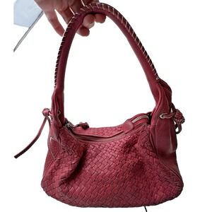 TALBOTS Woven Hot Pink Leather Hobo Shoulder Bag-Tassels-MEDIUM